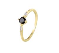 Anillo Oro, Anillo Mujer Compromiso Negro Ónix Redondo Oro Amarillo de 14 Quilates con Moissanita Talla 11