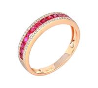 Anillo Oro Mujer 18K, Anillo de La Promesa Rojo 0.68 Kilates Ruby Creado En Laboratorio Remo de Ejercicios Oro Rosa 750 con Moissanita Talla 22