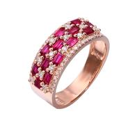 Anillo Oro Rosa, Anillo Boda Mujer Rojo 0.742 Kilates Ruby Creado En Laboratorio Remo de Ejercicios Oro Rosa 18 Quilates con Moissanita Talla 6,75