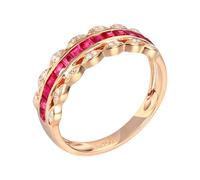 Anillo Oro Rosa, Anillos Mujer Boda Rojo 0.72 Kilates Ruby Creado En Laboratorio Remo de Ejercicios Oro Rosa 18 Quilates con Moissanita Talla 18,5