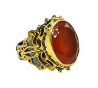 Anillo ovalado de cornalina de plata de ley 925 facetada en color naranja, chapado en oro y rodio negro, juego de bisel de diseño atrevido para mujer, T 1/2, Piedra preciosa, Carnelain