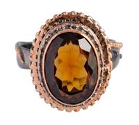 Anillo ovalado de cuarzo champán, plata de ley 925, chapado en oro rosa, chapado en oro rosa, bisel facetado marrón, joyería de cóctel para mujer, R 1/2, Piedra preciosa, Cuarzo champán