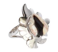 Anillo ovalado de jaspe de madera de maní de plata de ley 925, 17 x 14 mm, piedra preciosa marrón natural, hecho a mano, joyería bohemia para mujer, regalo de cóctel V 1/2, 65 (20.7)