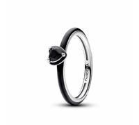 PANDORA ME Anillo con corazón en plata de ley con cristal negro y esmalte negro, talla 54