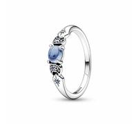 Pandora Disney Anillo con diseño de Jasmine de Aladdín en plata de ley con cristal azul helado y azul claro de luna, talla 52