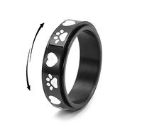 Anillo para ansiedad con estampado de patas, para aliviar el estrés, antispinner, gira libremente, lindo, animal, negro, acero inoxidable, compromiso, boda, cumpleaños, Navidad, día de San Valentín, regalo para mujeres, niñas, hombres, aburrimiento, TDAH, autismo, ansiedad, bandas, 7, Metal, Nuevo
