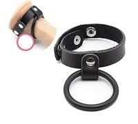 Anillo para el pene Anillos para el pene de cuero Anillo para el pene - Anillos para el pene ajustables Anillo para los testículos para aumentar la potencia y retrasar el orgasmo Juguete sexual(Schwar