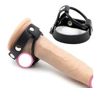 Anillo para el pene Anillos para el pene de cuero Anillo para el pene - Anillos para el pene ajustables Anillo para los testículos para aumentar la potencia y retrasar el orgasmo Juguete sexual(Schwar