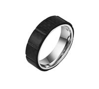 Anillo para hombre de acero inoxidable, anillo de fibra de carbono para hombre con patrón geométrico acanalado 7 mm de acero inoxidable, plata y negro, Sin piedras preciosas