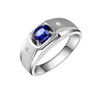 Anillo para hombre de oro blanco, anillo de hombre de 18 quilates ovalado zafiro creado por el laboratorio de 1,08 ct Anillo de San Valentín, talla 7, 27, Oro blanco de 18 quilates, Zafiro
