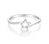 Anillo para madres, anillos de novia para mujer, diseño trenzado con estrella y diamante redondo, oro blanco y platino 950, J 1/2, Platino 950, Diamante