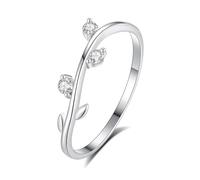 Anillo para madres, nudillos y hojas con diamante redondo, oro blanco y platino 950 para mujer, J 1/2, Platino 950, Diamante