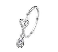 Anillo para mujer, ajustable, diseño de gotas de agua plateadas, con forma de corazón y diamante, accesorios de joyería, regalo de amor, atractivo y profesional