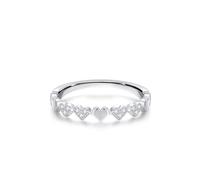 Anillo para mujer, anillo de compromiso para mujer, conjunto elegante diseño de fila de corazones con diamantes redondos, oro blanco y platino, talla 63 (20,1)