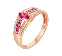Anillo para mujer, anillo rosa oro de 18 quilates, rubí, creado en laboratorio, fila de brocas, con rubí rojo y diamante de 0,565 quilates, talla sólida no chapada popular para lesbiana día de la