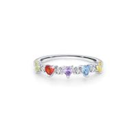 Anillo para mujer, bonitos anillos para mujer, diseño de corazón simple con peridoto, rubí, amatista, topacio y citrino, U 1/2, Oro blanco de 18 quilates, Amatista