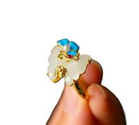 Anillo Para Mujer Chino Ajustable - Esmalte Retro Con Incrustaciones De Jade Hetiano Anillos De Banda Abierta, Elegante Estilo Palacio, Encanto Clásico, Regalo De Joyería Para Navidad, Estilo 2