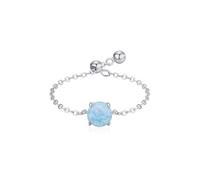 Anillo para mujer con diseño de cadena ajustable con solitario de 0,75 quilates, redondo, color azul ópalo de 14 quilates, oro blanco de 14 quilates, talla 47 (15,0)