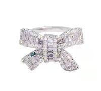 Anillo para mujer con lazo de diamantes de imitación de aleación pulida en varios tamaños, joyería elegante para bodas, fiestas, platino especial US 6