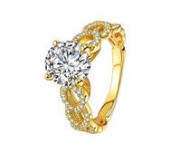 Anillo para mujer con un dedo meñique, propuesta de matrimonio, 6 dientes, redondo con moissanita, oro amarillo de 18 quilates, talla 65 (20,7)