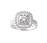 Anillo para mujer de oro blanco de 18 quilates, anillo Pinky Halo con moissanite redondo de 2 quilates, talla 61 (19,4)