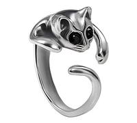 Anillo para mujer de plata chapado en plata Kitten Cat Animal Crystal Eyes elegante y popularUn diseño simple y refinado