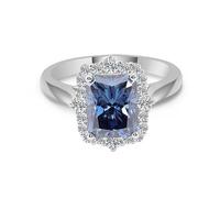 Anillo para mujer, dedo índice, flor con moissanita azul de 2 quilates, oro blanco de 9 quilates, talla 63 (20,1)