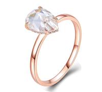 Anillo para mujer, dedo índice, gota solitaria con moissanite, Oro rosa de 14 quilates, Moissanita