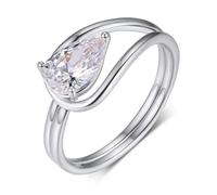 Anillo para mujer delicado, anillos de compromiso para mujer, gotitas con moissanita de 1,5 quilates de oro blanco de 18 quilates, talla 57 (18,1)