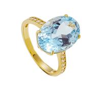 Anillo para mujer delicado y fino, anillo rosado para mujer con 4 garras, ovalado, azul, topacio amarillo, regalo para novia, 45 (14.3), Oro amarillo de 14 quilates, Topacio