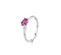 Anillo para mujer, diseño sencillo con 6 puntas, ovalado, 0,5 quilates, rubí y moissanita, oro blanco de 18 quilates, talla 57 (18,1)