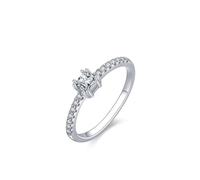 Anillo para mujer Love, anillo de boda rústico, elegante diseño de fila con 8 garras cuadradas de diamante de laboratorio de 0,25 quilates y moissanita redonda, oro blanco de 9 quilates, talla K 1/2