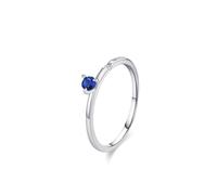 Anillo para mujer para dedo medio, anillo de dedo índice para mujer, pulido con 3 garras, talla redonda de 0,1 quilates, zafiro de laboratorio y moissanita, oro blanco de 14 quilates, talla 58 (18,5)