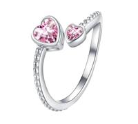 Anillo para niñas con piedra natal de ley 925 para mujer, ajustable, con corazón abierto, para cumpleaños, joyería para adolescentes, niñas, A, Aleación de aluminio, Sin piedras preciosas