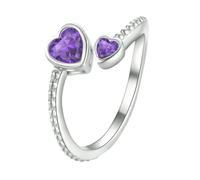 Anillo para niñas con piedra natal de ley 925 para mujer, ajustable, con corazón abierto, para cumpleaños, joyería para adolescentes, niñas, A, Aleación de aluminio, Sin piedras preciosas