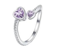Anillo para niñas con piedra natal de ley 925 para mujer, ajustable, con corazón abierto, para cumpleaños, joyería para adolescentes, talla 11, A, Aleación de aluminio, Sin piedras preciosas