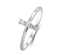 Anillo para novia, anillos de oro blanco con forma redonda con 3 moissanitas/diamantes creados/diamante natural de 0,102 quilates, P 1/2, Oro blanco de 14 quilates, Moissanita