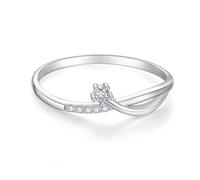 Anillo para nudillos, anillos bohemios para mujer, diseño trenzado con diamante redondo, oro blanco/platino 950, T 1/2, Oro blanco de 9 quilates, Diamante