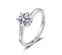 Anillo Personalizable Prenom Anillo Oro Blanco Plata de 14 quilates Moissanite 6 garras con piedra preciosa talla lesbiana para tía Boda Joyería, 60, Oro blanco de 14 quilates, Moissanita