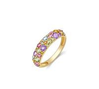 Anillo Personalizable Prenom Joyería Fantasía Oro Amarillo 9 quilates/14 quilates/18 quilates Redondo con Piedras Preciosas Naturales Coloridas Tamaño Moderno para Novia Año Nuevo Joyería, 49, Oro