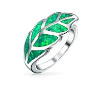 Anillo Personalizado de Hojas de Laurel y Hiedra con Incrustaciones de Ópalo Verde Bohemio de Piedras Preciosas de Estilo Sureño para Mujeres y Adolescentes en Plata de Ley .925 Personalizable