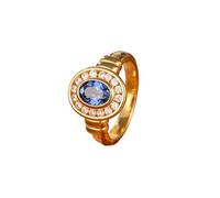 Anillo Piedra Azul Anillo Oro 14K Mujer Zafiro de Laboratorio Ovalado de 4 Puntas, Diseño Vintage, de 1,2 CT con Moissanita Redonda Talla 6,75 Sólido No Chapado Moda para Señoras Graduación Joyas