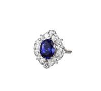 Anillo Piedra Azul Anillos Azules Oro Blanco de 14 Quilates Lujoso Zafiro de Laboratorio Ovalado de 3,7 CT con Diseño de Rombo Y Moissanita en Forma de Gota de Agua Talla 6,75 Moderno Graduación