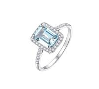 Anillo Piedra Azul Mujer Anillo Oro Blanco Mujer 18 Kilates Aguamarina con Aguamarina Rectangular de 1,3 CT Y Diamante de 0,18 CT Talla 6,75 Sólido No Chapado Popular para Hermana Graduación Joyas