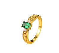 Anillo Piedra Verde Mujer Anillos de Compromiso Oro 18K Esmeralda de Laboratorio Rectangular de 4 Puntas con Diseño Sencillo de Cuentas de 0,5 CT Y Moissanita Redonda. Talla 6,75 Simple Graduación