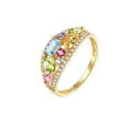 Anillo Piedras Azules Anillo Oro 14K con 1,2 Cttw de Piedras Preciosas de Colores: Topacio, Turmalina, Peridoto, Amatista, Citrino Y Diamante. Talla 16 Elegante para Hermana Día de La Madre Joyas