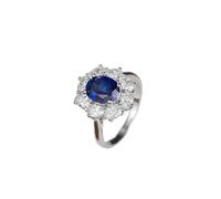 Anillo Piedras Azules Anillo Oro Blanco Mujer 18 Kilates Elegante Zafiro de Laboratorio Ovalado de 4 Puntas con Diseño Floral de 2,6 CT Y Moissanita Talla 6,75 Simple para Señoras Graduación Joyas