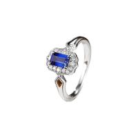Anillo Piedras Azules Anillos de Oro Blanco 9K Mujer Zafiro de Laboratorio de Diseño Rectangular de Lujo de 0,7 CT con Moissanita Redonda Talla 6,75 Actualización 3.0 para Lesbian Graduación Joyas