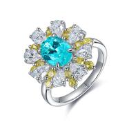 Anillo Pinky de plata, alianzas de boda para ella, plata de ley con flor de paraiba creada de 3,18 quilates, talla H 1/2