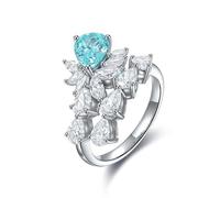 Anillo Pinky de plata de ley con flor de 1,94 quilates de turmalina paraiba creada, O 1/2, Plata de ley, Turmalina Paraiba creada